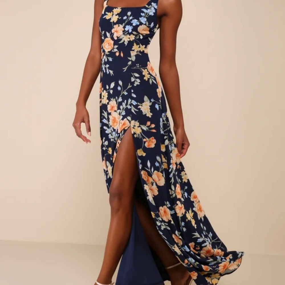Remarkable arrival Navy Blue Floral Sleeveless Maxi Dress